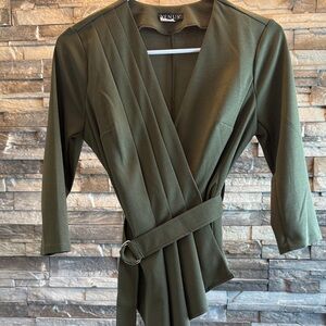 VENUS Dark Green Pleated Wrap Jacket